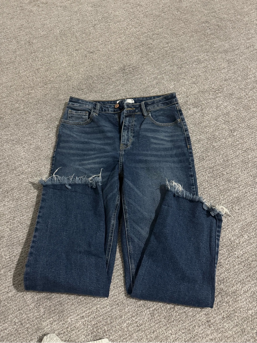Women’s Dark Blue Distressed Hem Jeans